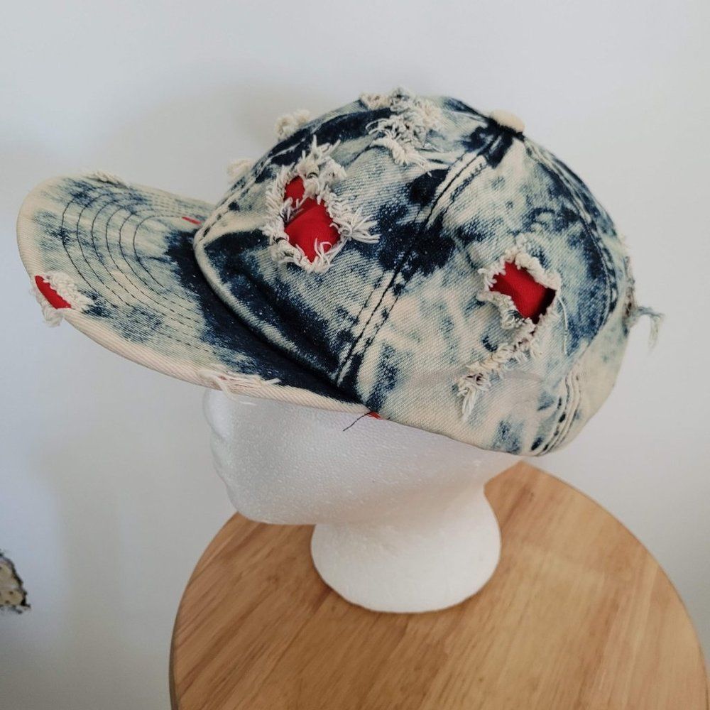 ROST denim hat snap back with distress by design adjustable size